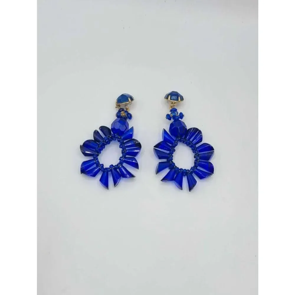 J Crew Blue Crystal Oversize Wreath Shape Earrings